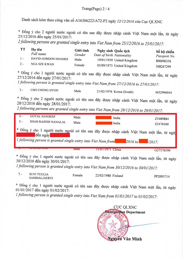 Công văn nhập cảnh vào Việt Nam