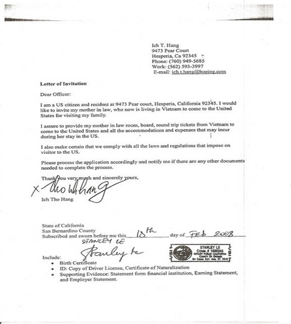 Mẫu thư mời người thân sang Úc, Mỹ, Canada và những nước nói tiếng Anh khác